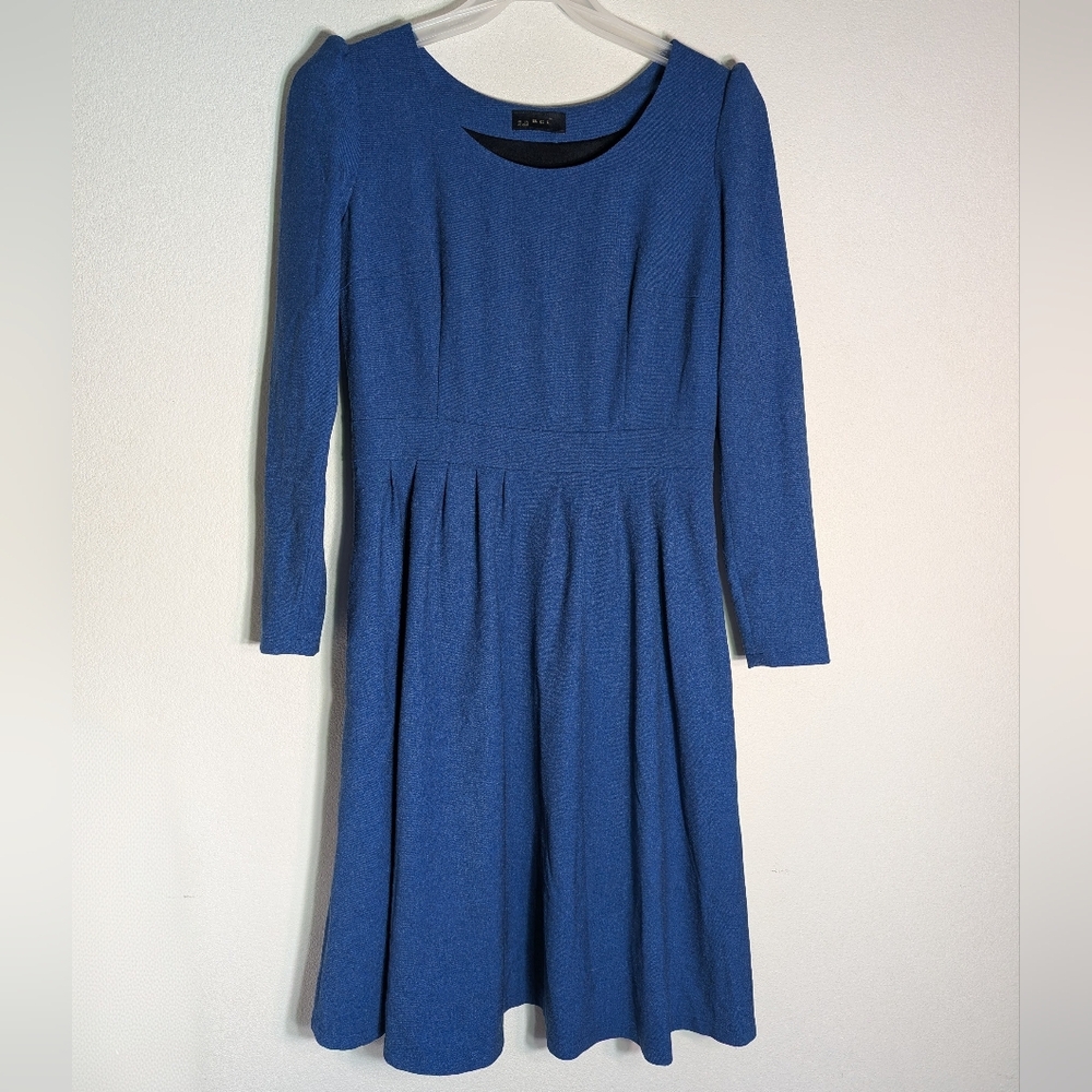 BGL Womens Dress Cobalt Blue Fit & Flare Quiet Luxury Pleated Skirt Elegant 12